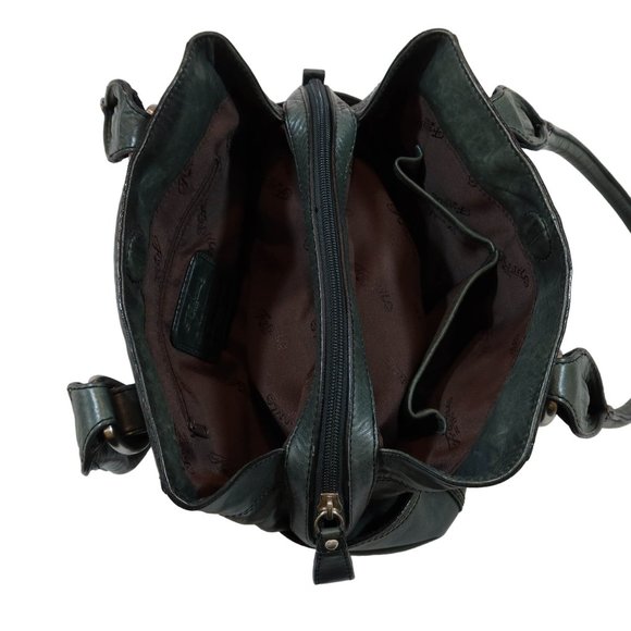 FOSSIL Dark Forest Green Leather Medium Divided Satchel Handbag Shoulder Bad - Picture 11 of 15